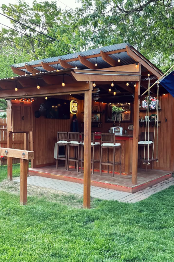 Backyard Bar Retreat with Rustic Charm for Pool Deck Decorating Ideas