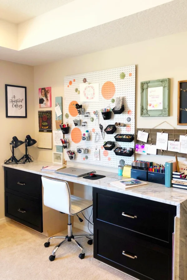 Pegboard used for home office organization