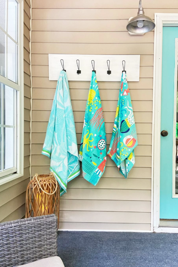 Simple Poolside Towel Hooks for Pool Deck Decorating Ideas