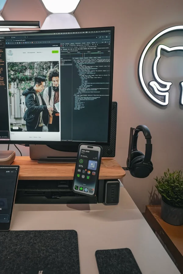 Phone holder for a standup desk