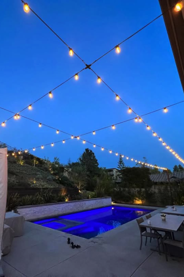 String Light Pool Ambiance for Pool Deck Decorating Ideas