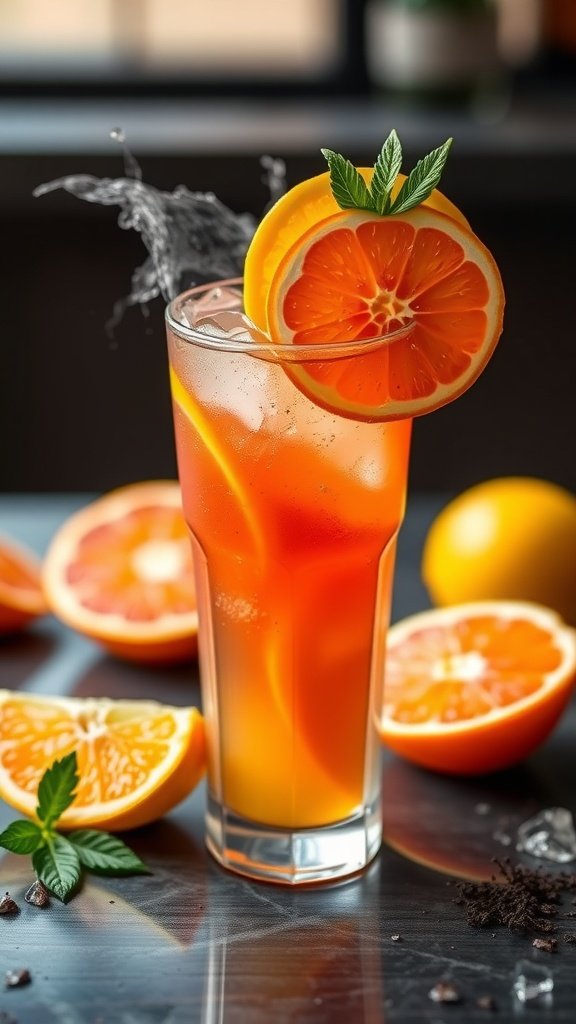 A refreshing Citrus Splash Mocktail with orange slices and mint leaves.
