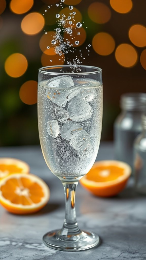 A refreshing glass of ginger ale sparkler with ice and orange slices